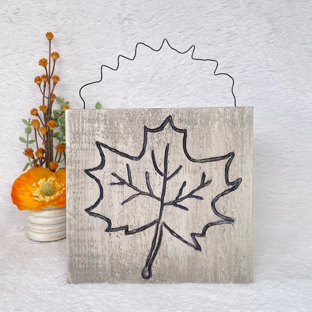 Handmade Fall Wooden Engraved Leaf Hanging Sign Autumn Decor